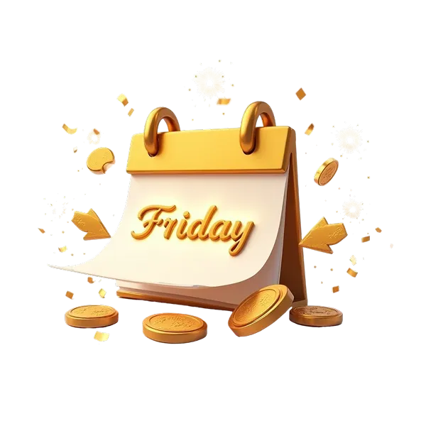 Every Friday, deposit to receive free spins, with the amount based on your deposit size.